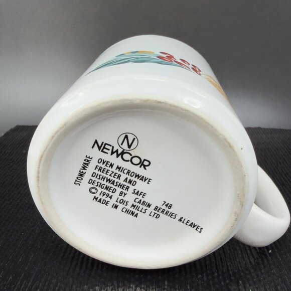 Newcor 1994 Cabin Berries Leaves Stoneware Ceramic Coffee Mug Cup Mugs Cups Set2 - Picture 5 of 11